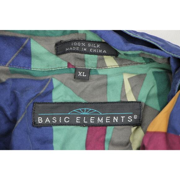 Vintage 100% Silk Hipster Funky Geometric Abstract Art All Over Print Camp Shirt - Picture 3 of 3